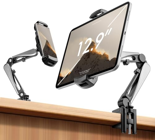 RUIFUO Tablethalterung Tisch Handyhalterung,Multi-Winkel einstellbare Tablet Ständer Lang Arm Handyhalter Handy Ständer für iPad Pro Mini Air Galaxy Tabs Ständer Samsung Smartphone