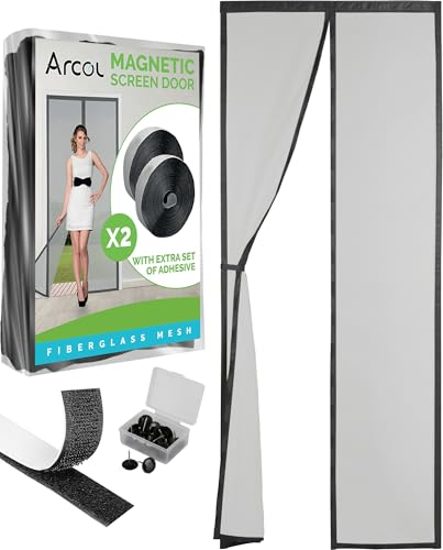 ARCOL Fliegengitter Balkontür 75x210 cm cm aus Fiberglas – Schluss mit Mücken in 3 Min., Ultrafeines Insektennetz, Automatischer Verschluss mit Magneten & Gewichten, Extrabreites Klettband (Schwarz)