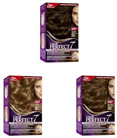 Wella Color Perfect Coloración Permanente para un cabello hidratado y luminoso- Tonos Castaño Oscuro + Castaño Bambi + Castaño Seductor