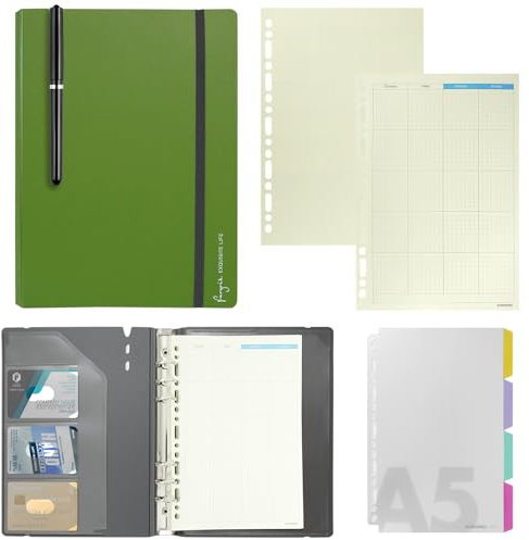 ZephyrCraft A5 Ringbuch Nachfüllbar, 6 Ringe A5 Binder mit Nachfüllpapier und Trennblätter, Budget Planner Notizbuch für Büro, Schule, Reisearbeit, inkl. Stift(Grüner)