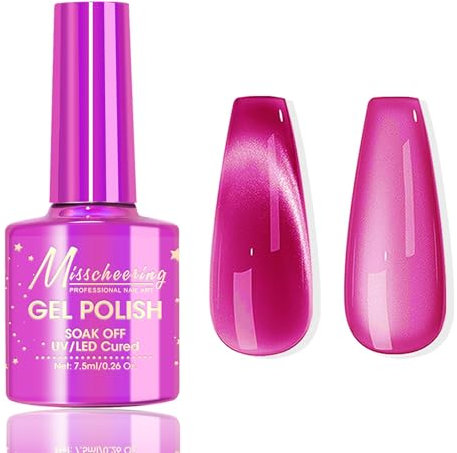 NLFOX Cat Eye Gel Nail Polish - Pink Gel Nail Polish - Glitter Refletive Bright Pink Nail Varnish - UV Lamp Needed Magnetic Gel Nail Polish - No Chip Long Lasting & Fast Drying Nail Art