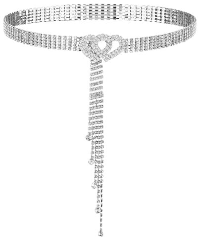 JIEYAO Kristallgürtel mit Herzschnalle, verstellbarer Strassgürtel mit Diamantgürtel für Frauen Kleid
