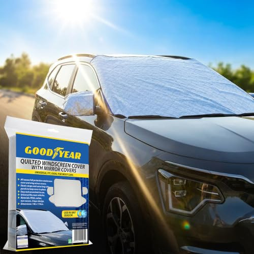Goodyear Heavy Duty Quilted Sun Shade Windscreen Cover Extra-strong Insulation For Winter | Protects From Frost, Snow & Ice | Universal Fit For Car Windshield | Durable, Weather-resistant Material