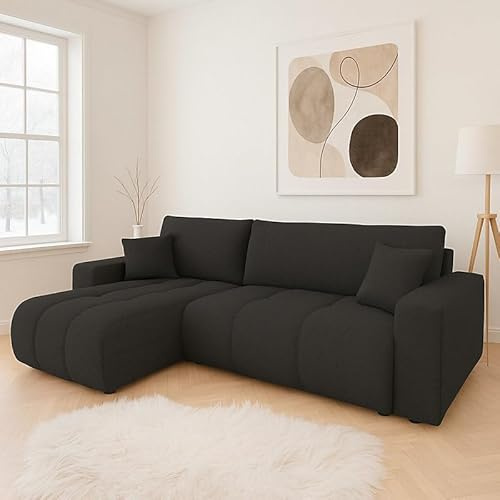 Agritrade AK FURYN Velvet Fabric Corner Sofa Bed with Storage Universal Side Graphite