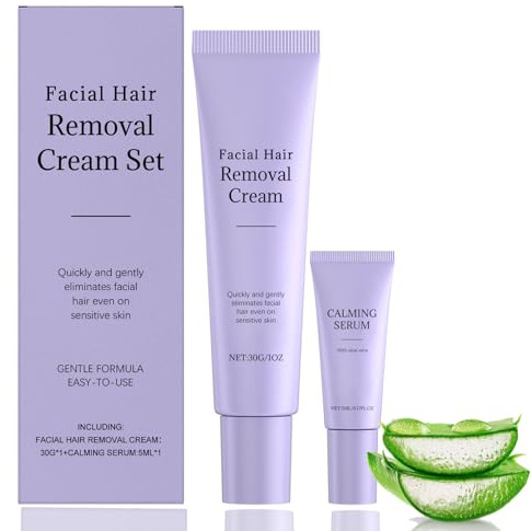 Facial Hair Removal Cream.Bikini Hair Removal Cream for Women,Men Hair Removal Cream,Calming Serum,Ladies Facial Hair Remover,Upper Lip & Chin & Cheeks & Body,Gentle Care & Hydrating-For All Skin Type