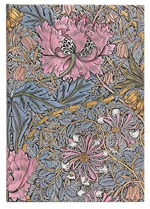Morris Pink Honeysuckle (William Morris) Midi Lined Hardcover Journal: Hardcover, 120 gsm, ribbon marker, memento pouch, elastic closure, book edge printing