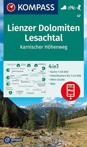 KOMPASS Wanderkarte 47 Lienzer Dolomiten, Lesachtal, Karnischer Höhenweg 1:50.000: 4in1 Wanderkarte mit Aktiv Guide und Detailkarten inklusive Karte ... in der KOMPASS-App. Fahrradfahren. Skitouren.