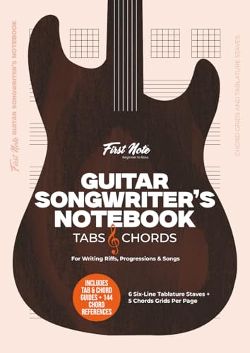 Guitar Songwriter’s Notebook: Tabs & Chords: 6 Six-Line Tablature Staves + 5 Chord Grids per Page for Writing Riffs, Progressions & Songs
