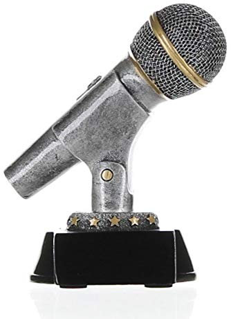 Decade Awards Microphone Trophy, Silver | Engraved Mic Drop Award - 6 Inch Tall - Engraved Plate on Request