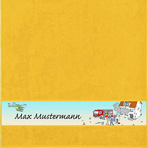 Manutextur Duschtuch mit Namen - Motiv Kinder - Feuerwehr - viele Farben & Motive - personalisiert - gelb - Größe 70x140 cm - persönliches Geschenk