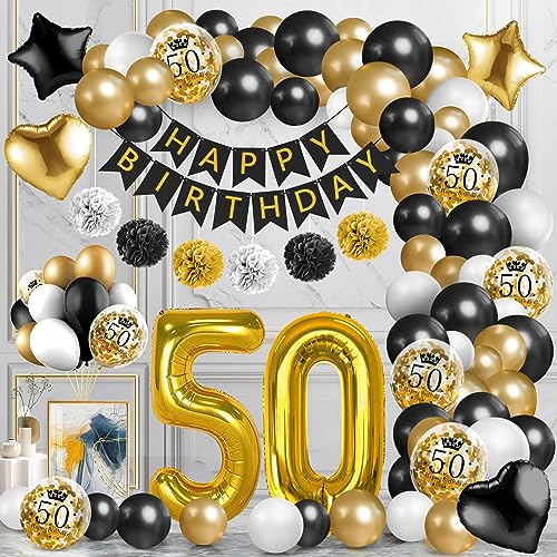 Amteker 50 Geburtstag Mann Frau, Deko Gold 50 Geburtstag Deko Luftballons, Konfetti Luftballons, Deko 50. Geburtsta Mann Frau, 50 Geburtstagdeko Happy Birthday Deko
