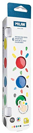 MILAN 64106 Caja con 6 Tarros Pintura para Dedos, colores surtidos, 25 ml