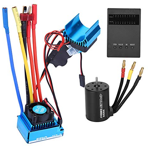 Moteur sans balais combiné, Moteur 3650 4300KV + contrôleur de Vitesse électronique ESC + dissipateur de Chaleur + Jeu de Cartes de Programmation pour Voiture 1/10 RC(120A)