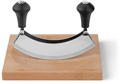 Kuppels Sharp LINE Wiegemesser Zweischneidig mit Schneidebrett | 2-teilig | Zum Verhacken & Zerkleinern von Kräutern | Kräutermesser Wiegemesser mit Brett | Ergonomische Griffe
