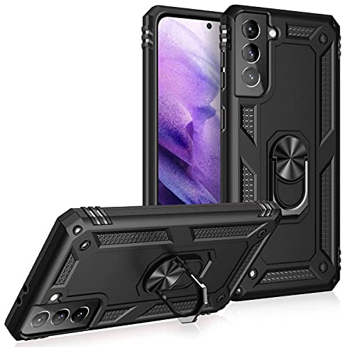 NALIA Panzerhülle für Samsung Galaxy S21 Plus - Hülle, Schwarz | 2-lagiger Aufprallschutz, TPU-Kern mit PC-Außenschale, Integrierte Metallplatte, Griffig bei Nässe, RINGDEFEND