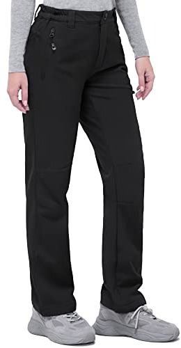 33,000ft Outdoorhose Damen Wanderhose Wasserdicht Softshellhose Winter Ski Hosen Warm Gefüttert Arbeitshose Snowboardhose Winddicht Trekkinghose Schwarz 46/29L