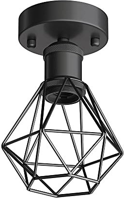 ledscom.de Vintage E27 Deckenleuchte RETRA, schwarz, Käfig-Schirm