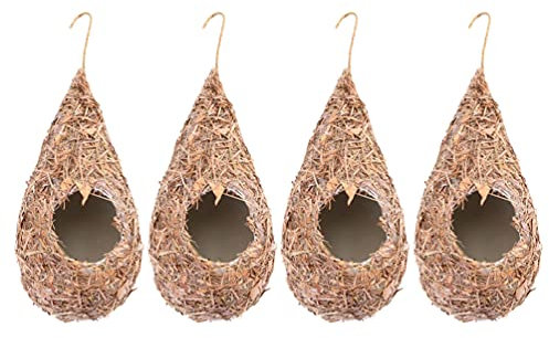 Cabilock 4Pcs Handwoven Stroh Vogel Nest Käfig Natürliche Faser Vogelhaus Schlüpfen Zucht Cave Vögel Spielzeug für Papagei Kanarienvogel Finken