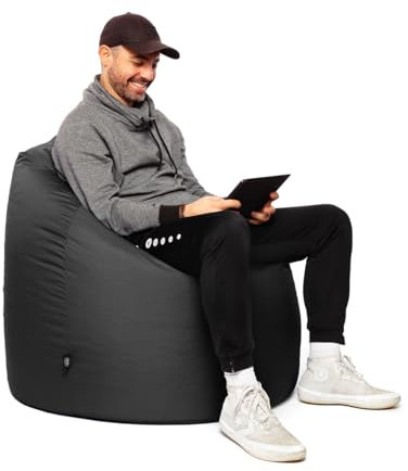 PATCH HOME Patchhome Sitzsack Tropfenform mit Reißverschluss Nachfüllbar - für In & Outdoor - mit Styropor Füllung 3 Größen erhältlich XXL - Höhe 115cm, Durchmesser 95cm Schwarz