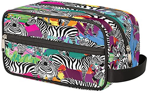 Trousse de toilette de voyage à imprimé zèbre - Trousse de maquillage portable - Grande capacité - Pour homme et femme, Animal Zebra, 10.5×4.4×5.3 in