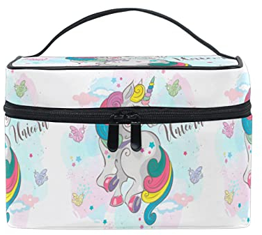 Süßes Cartoon-Regenbogen-Einhorn Kosmetiktasche für Frauen Schminktasche Große Mädchen Damen Make Up Taschen Kulturbeutel