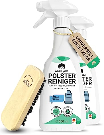 Emma Grün® Polsterreiniger für Sofa, Couch & Autositze 2x500ml [inkl. Polsterbürste] - Nachhaltig & Anti Geruch - Couch & Sofa Reiniger - Auto Innenraum Reiniger - Polsterreinigung Autositze, Sofa