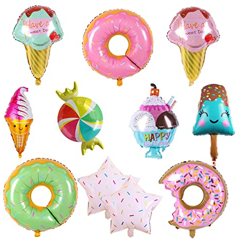 11 Eiscreme Donut Folienballons Folienballon Geburtstag Sommer Ice Cream Themenorientierte Geburtstags Dekoration Ballons für Sommer Party Dekoration