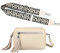 OBC Made in Italy Damen Leder Tasche mit extra breitem Zusatz Tragegurt Umhängetasche Schultertasche Beuteltasche Cross-Over Cross Bag Glattleder Schmucktasche Fransen Ledertasche Beige