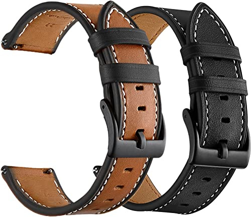 OTOPO Kompatible Samsung Galaxy Watch 6 4 Classic Armband 47mm 46mm 43mm 42mm, Galaxy Watch 7 6 5 4 FE Armband 44mm 40mm, 20mm Lederarmband Ersatzarmband für Frauen Männer Schwarz+Braun