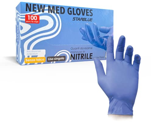 100 Guanti in Nitrile Taglia L senza polvere, senza lattice, ipoallergenici, certificati CE | Guanti per alimenti Guanti Medici monouso (100 L)