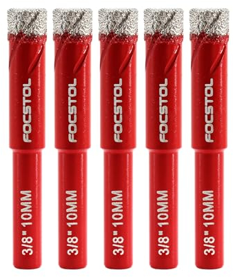 FOCSTOL Juego Brocas Diamante Seco - 5 piezas 10mm Broca Corona con Vástago Redondo para Gres Porcelanico Cerámica Granito Mármol Cuarzo