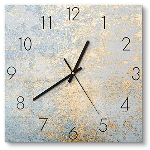DEQORI Glasuhr | 30x30 cm | Motiv Wand mit Gold-Struktur | ausgefallene leise Design Uhr aus Glas | Wanduhr für Wohnzimmer & Küche | moderne Hingucker Uhr für die Wand