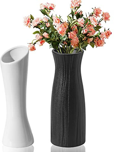 Lot de 2 Vases Céramique Noir - Grand Vase Décoratif 21 cm pour Fleurs, Pampa, Fleurs Séchées - Décoration de Table Moderne pour Mariage