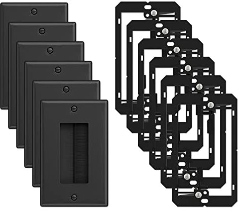 Iwillink Brush Wall Plate with Low Voltage Mounting Bracket 6-Pack, Cable Pass Through Insert for Wires, Single Gang Cable Access Strap, Wall Socket for HDTV, Home Theater Systems (Black)