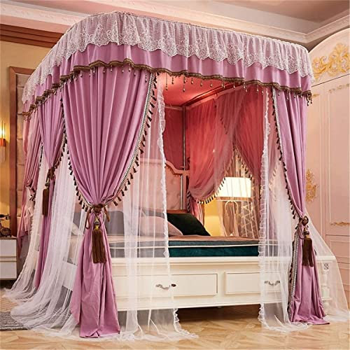 AFLCIO Zanzariera a baldacchino da letto, baldacchino a baldacchino elegante principessa a 4 angoli, zanzariera a binario a forma di U crittografata e spessa, accessori per la decorazione della cam