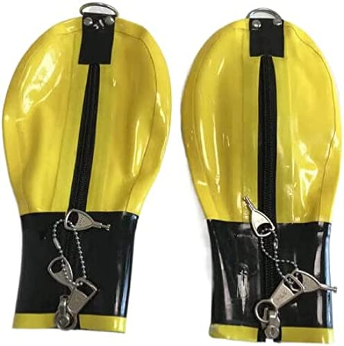Handmade Latex Ball Bondage Mitts Rubber Short Gloves with Lockable Zipper,Yellow,Wrist 19 Cm