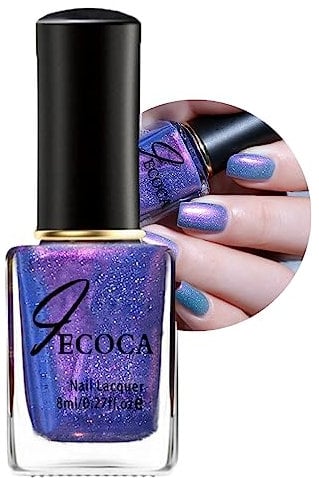 Purple Nail Polish - Glitter Mermaid Purple Nail Varnish Aurora Shimmer Effect Gel Nail Polish Holographic Quick Drying & Long Lasting Nail Art Varnish 8ml