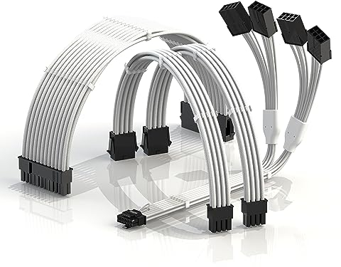 LINKUP - AVA 4-in-1 12VHPWR PCIE 5.0 Stromadapter|600W 16AWG|Für alle Netzteile|UL-Zertifiziert, ummantelte Hülle|4-teiliger Satz für RTX5000 RTX4000 GPUs|Verbessere die Gaming-Performance|40cm Weiß