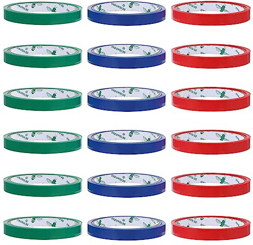 Kichvoe 18pcs Bag Sealing Tapes: 3m x 12mm Packing Tapes Parcel Tapes Seal Tape Rolls Poly Bag Sealer Tapes Colorful Masking Tapes for Sealer Machine Bag Sealing Machine Supermarket Home Kitchen