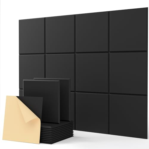 Quadratische 12 Stück Akustikplatten Selbstklebend, Schallabsorber Schallschutz Wand Hoher Dichte Schallschutzplatten, Akustikpanel Schalldämmung Akustikplatte, 30x30x0.9cm