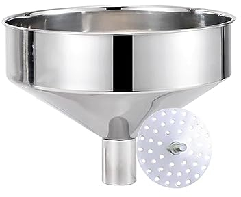 Stainless Steel Large Funnel 25 cm Stainless Steel Kitchen Kitchen with Removable Filter Metal Cooking Funnel for Transferring Liquid Grains (Color : Silver, Size : 25/3.8cm)