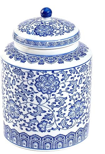 Blaues und weißes Ingwerglas, Keramik-Chinoiserie, dekorative Gläser für Zuhause, Büro, glänzende Vase für Tisch, Wohnzimmer, Bücherregal, Kaminsims, Tafelaufsätze, 20,3 cm