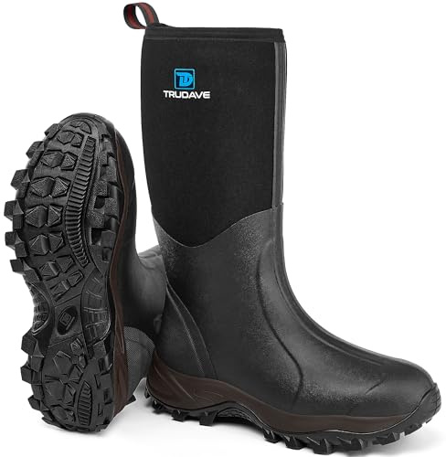 Trudave Rubber Boots for Men & Women with Steel Shank, Reliable 6mm Neoprene Waterproof Insulated Rain Boots, Warm Anti-slip High Traction Multi-season Dry Mud Boot for Outdoor Work Hunting, Size 11