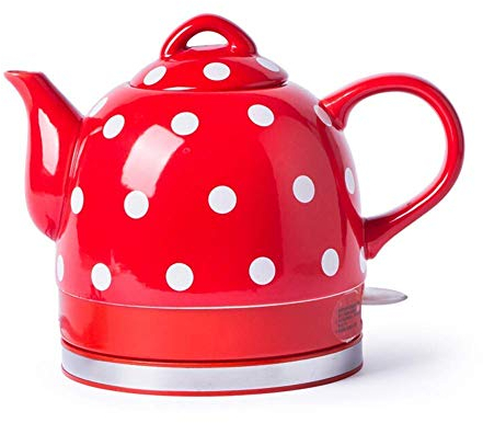 Teiera per acqua senza fili con bollitore elettrico in ceramica, teiera retrò da 1 litro, acqua veloce da 1000 W per tè, caffè, zuppa, base rimovibile per farina d'avena, spegnimento automatico