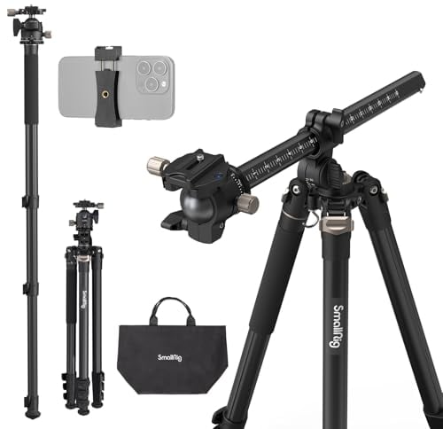SMALLRIG 2 in 1 Camera Tripod, Treppiede/Monopiede Orizzontale con Colonna Centrale con Rotazione a 360°, con Supporto per Smartphone, per DSLR, Videocamera, CT200, Carico Massimo 22lb/10kg - 4288