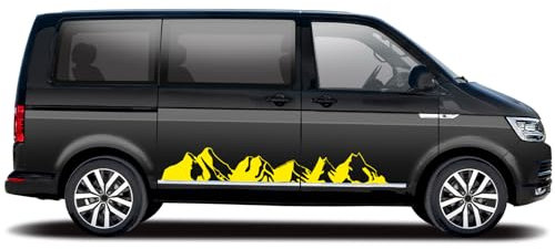 Finest Folia 2er Set XXL Auto Aufkleber Berge je 178x26cm Auto Bus Wohnmobil Wohnwagen Camper Kfz Zubehör Gebirge Sticker selbstklebend wasserfest KX086 (Motiv 02, Schwefelgelb)