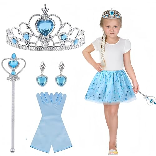Prinzessin Kostüme Set,Prinzessin Kostüme Zubehör Set,Mädchen Dress Up Zubehör,Prinzessin Dress Up Accessoires,mit Diadem,Handschuhe,Zauberstab,Ohrring,Geschenk für Geburtstage,Cosplay und Festivals