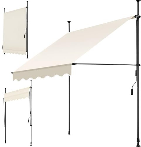 tectake® Klemmmarkise mit Handkurbel, Balkon Markise ohne Bohren, Markise höhenverstellbar, UV-beständig, wasserabweisend, Terrassenüberdachung, Sonnenschutz Terrasse & Balkon, Breite 150 cm - beige