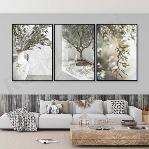 Olivenbaum, Olivenzweig-Druck, mediterrane Wandkunst, botanischer Druck, minimalistischer moderner Stil, Gourmet-Dekor-Poster, 50 x 70 cm x 3, ohne Rahmen