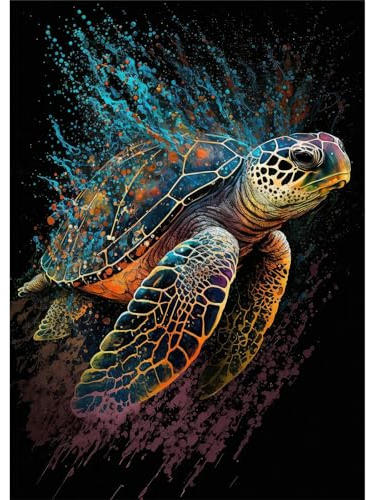 DAERLE DIY Bunte Schildkröte Diamond Painting Erwachsene Kinder, Diamant Painting Bilder Tiefseeschildkröte, 5D Diamant Kunst Diamant Malerei Set Cross Stickerei Malerei Kits für Heimdekor 30x40cm